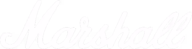 Marshall brand logo in white script font on black background.